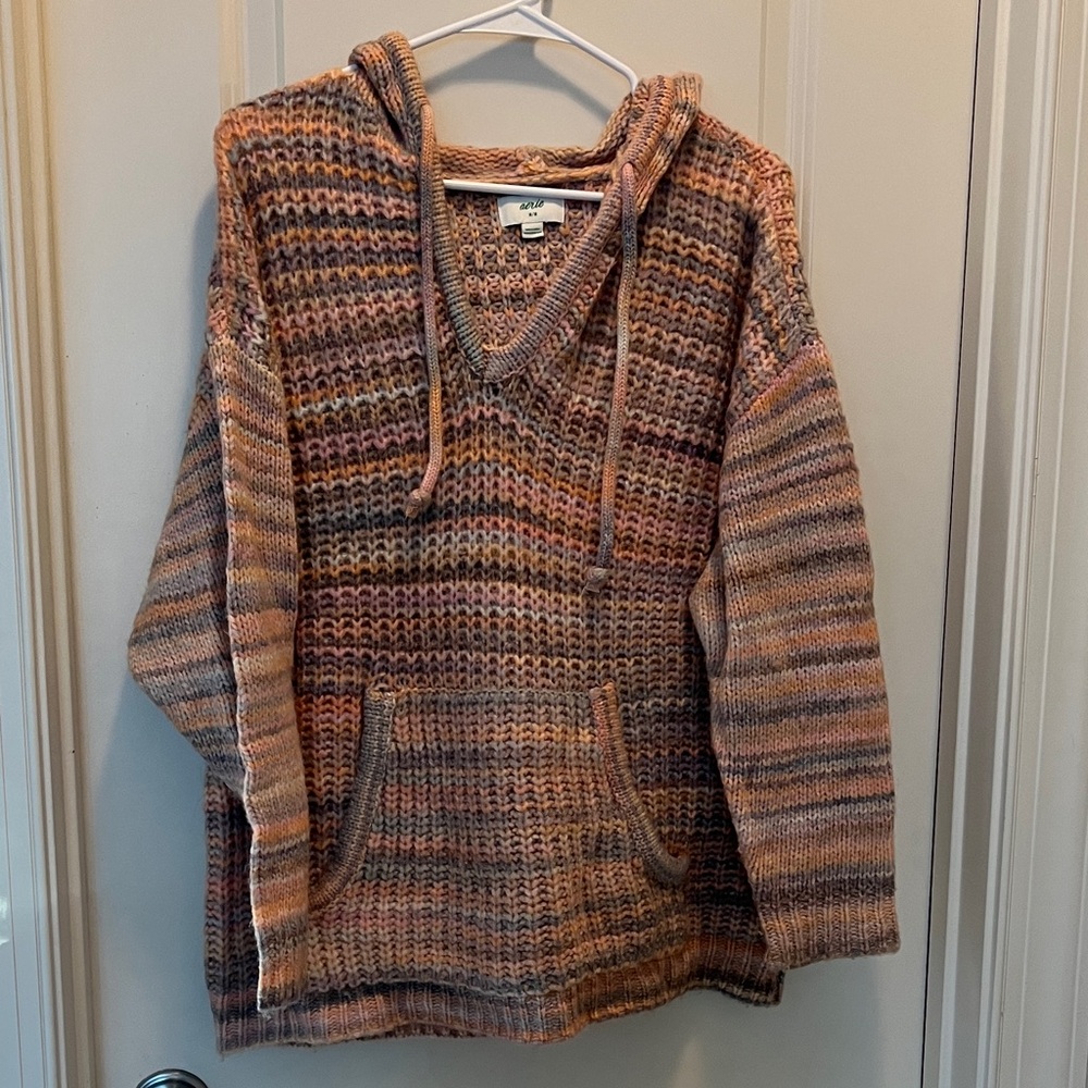 Aerie V-Neck Striped Sweater in Earth Tones